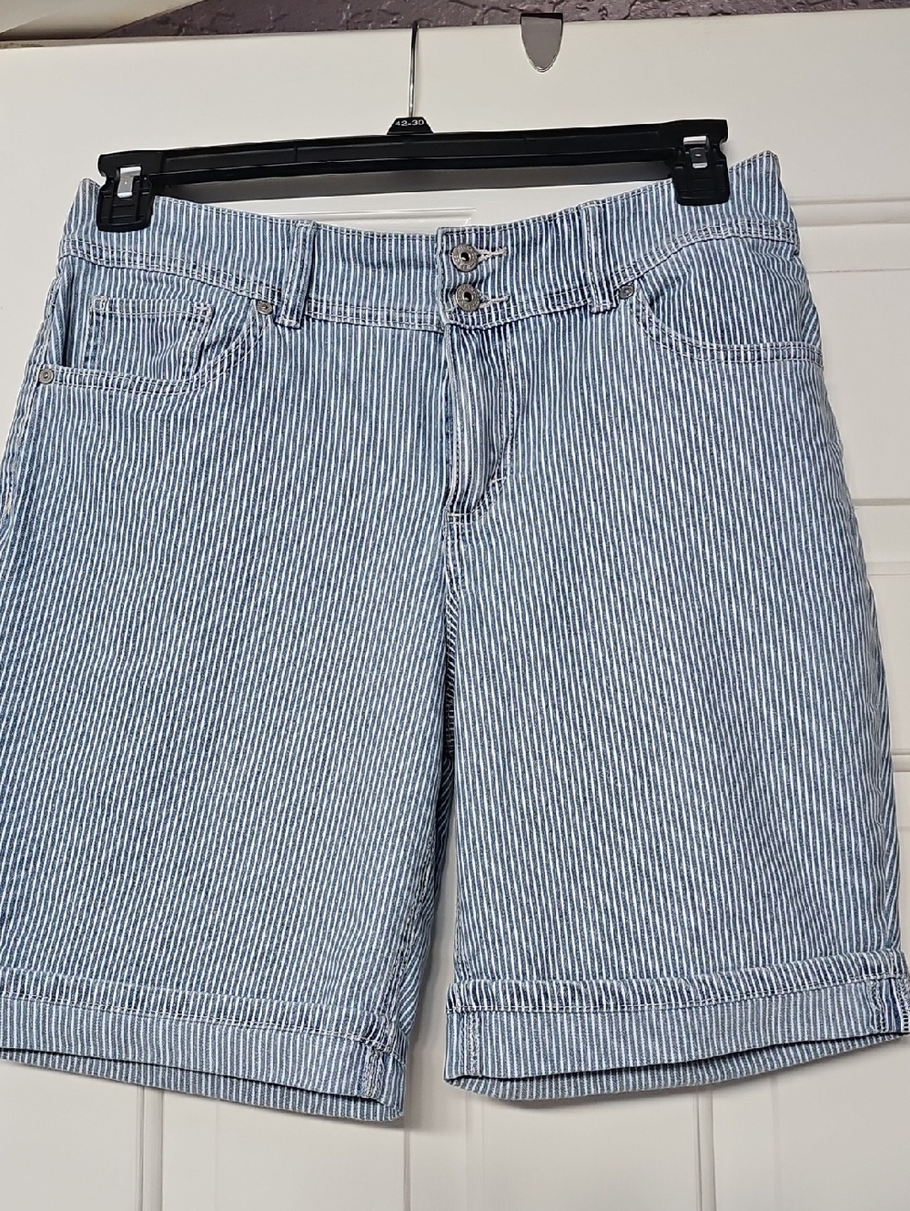 Style & Co. Blue and White Striped Jean Shorts